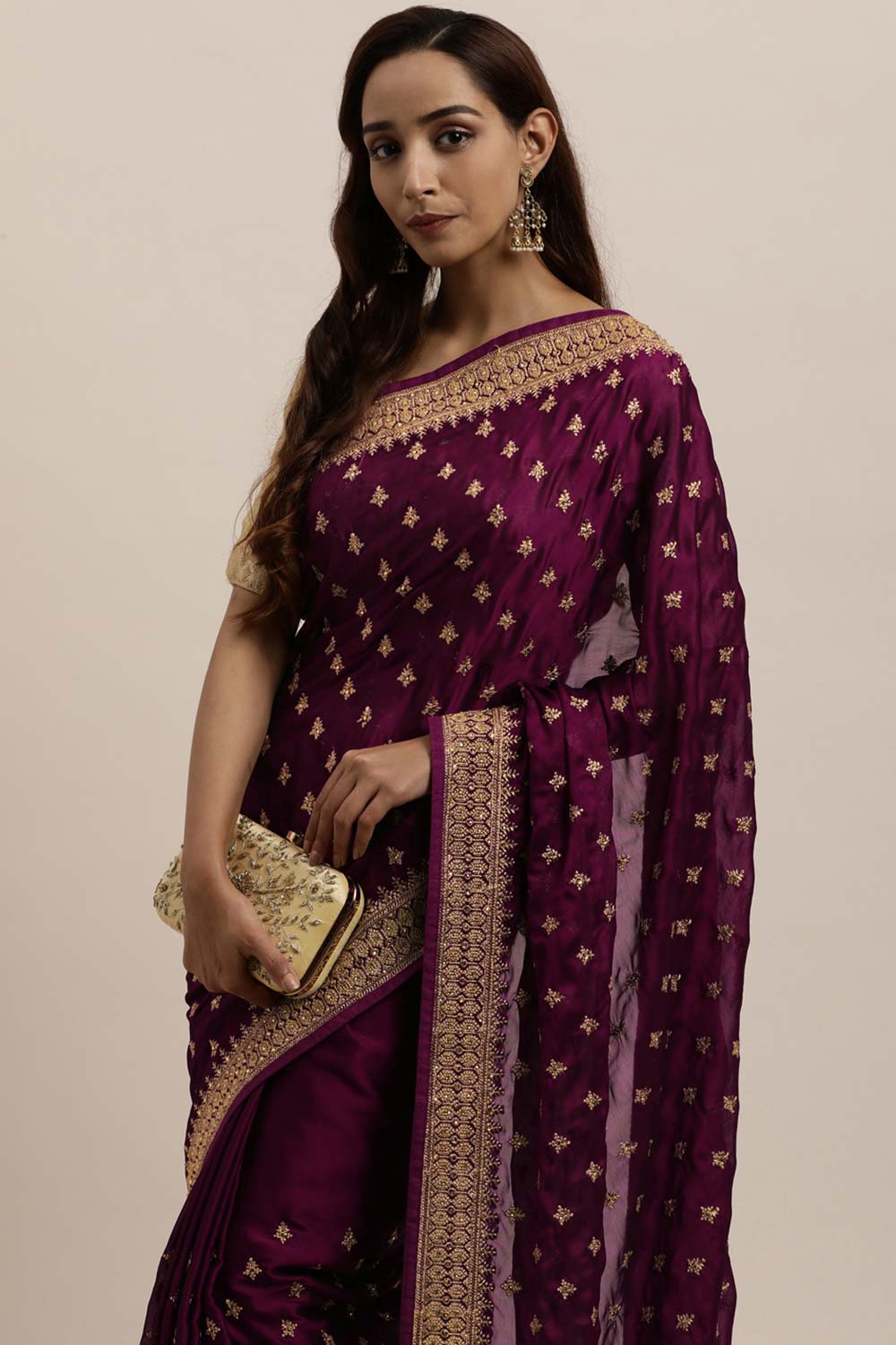 Rangoli Zari Embroidered Saree In Wine