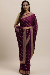 Rangoli Zari Embroidered Saree In Wine