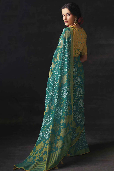 Teal Brasso Woven Embroidery Saree