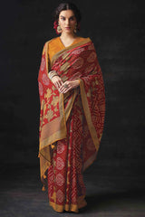 Red Brasso Woven Embroidery Saree