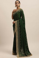 Rangoli Zari Embroidered Saree In Green