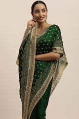 Rangoli Zari Embroidered Saree In Green