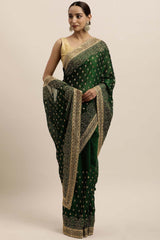 Rangoli Zari Embroidered Saree In Green