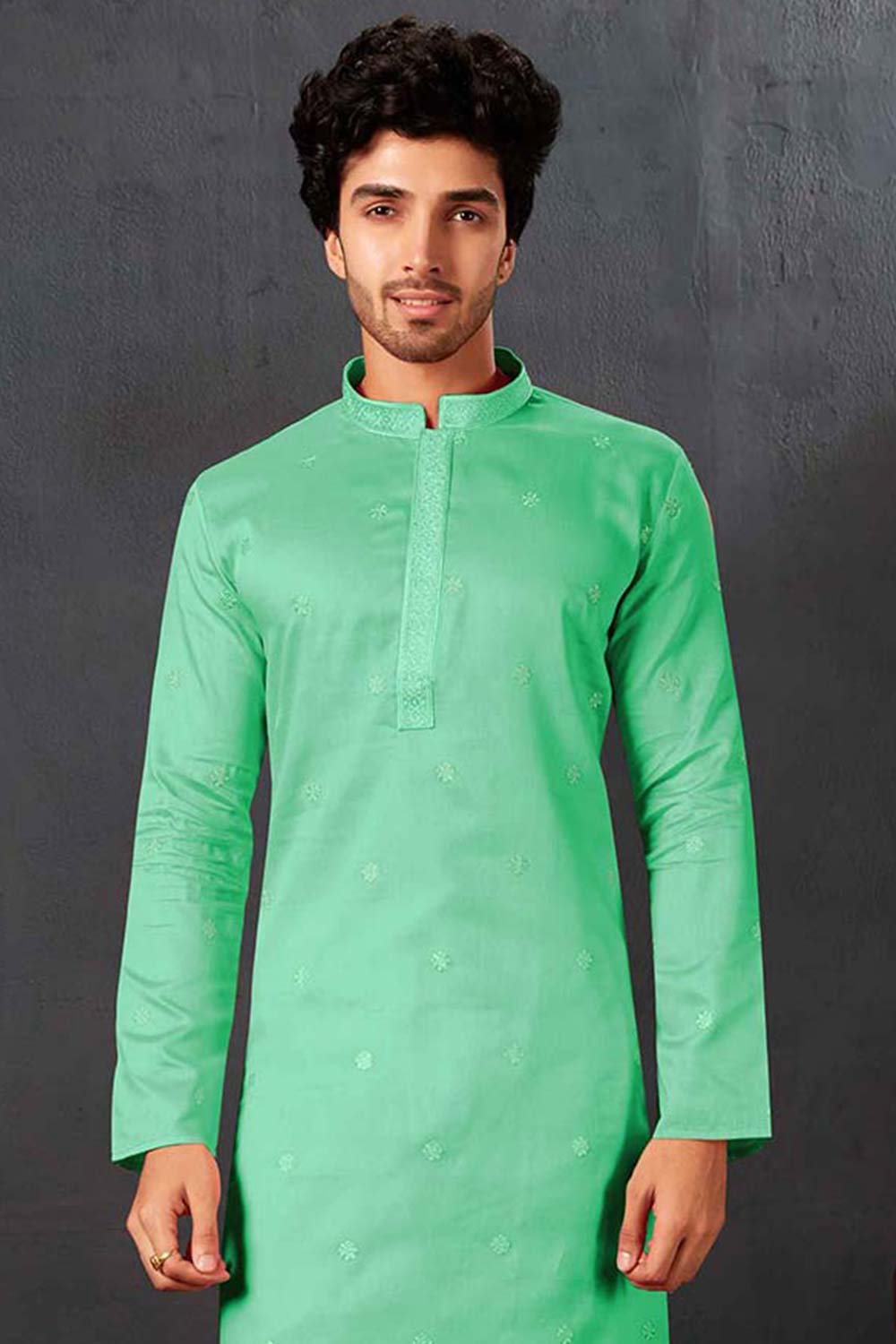 Men's Green Cotton Kurta Pyjama Set