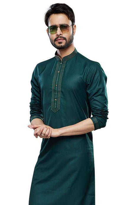 Men's Green Plain Art Silk Kurta Pyjama Set