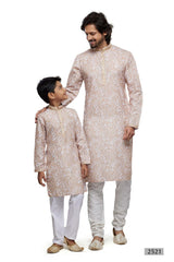 Boy's Beige Digital Print Cotton Kurta Pajama Set