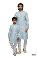 Boy's Light Blue Digital Print Cotton Kurta Pajama Set