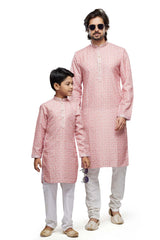 Boy's Peach Digital Print Cotton Kurta Pajama Set