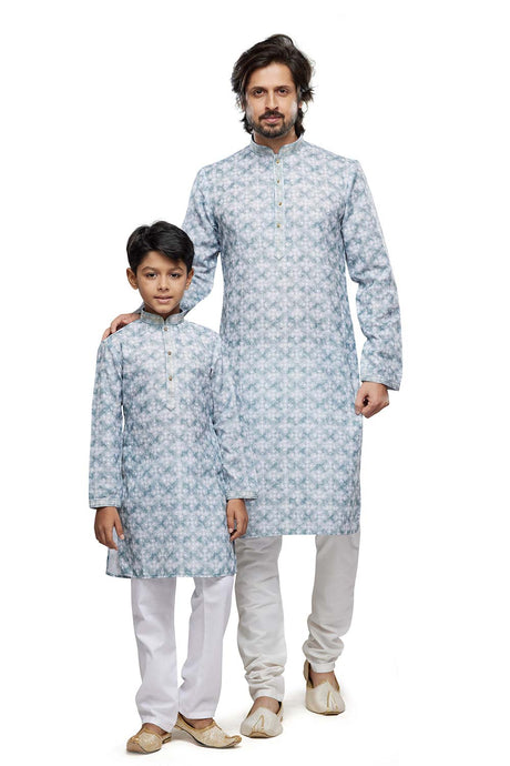 Men's Grey Digital Print Cotton Kurta Pyjama Set