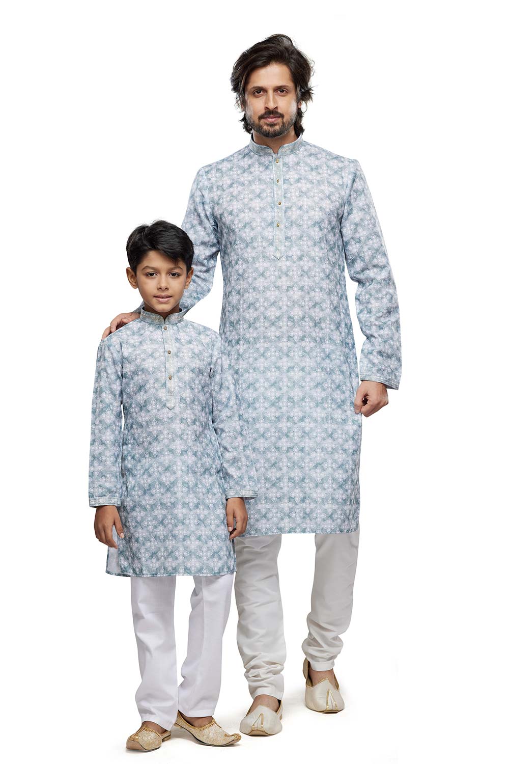 Boy's Gray Digital Print Cotton Kurta Pajama Set