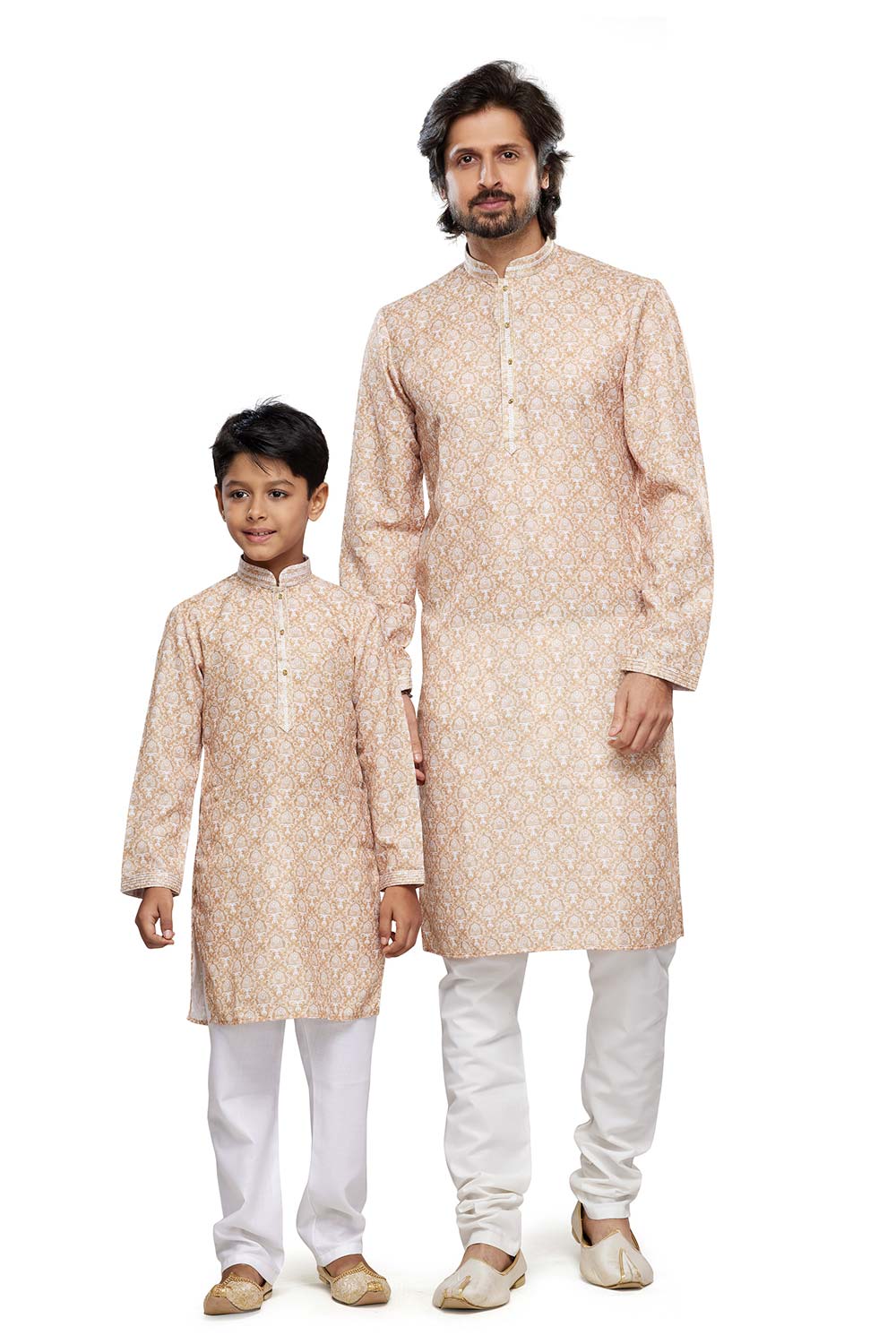 Men's Beige Digital Print Cotton Kurta Pajama Set