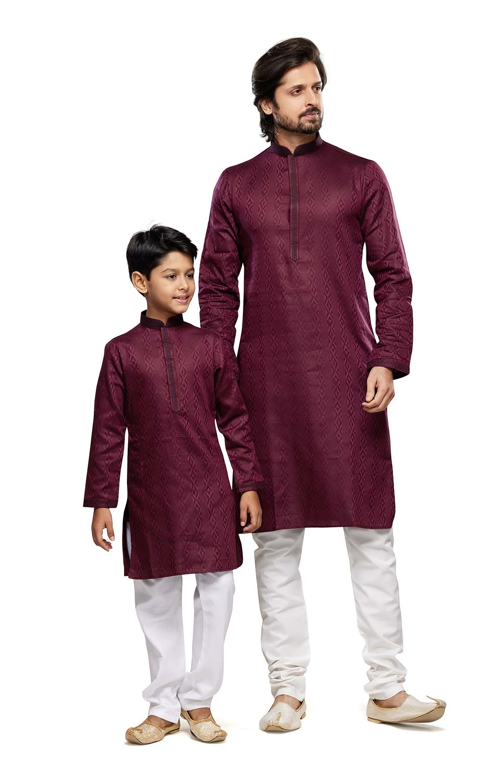 Men's Maroon Self Printed Art Silk Kurta Pajama Set