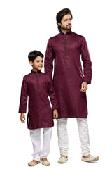 Men's Maroon Self Printed Art Silk Kurta Pajama Set