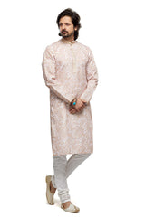 Boy's Beige Digital Print Cotton Kurta Pajama Set