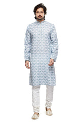 Boy's Gray Digital Print Cotton Kurta Pajama Set