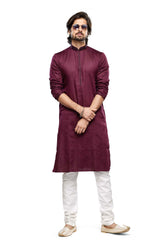 Men's Maroon Self Printed Art Silk Kurta Pajama Set