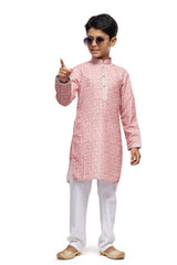 Boy's Peach Digital Print Cotton Kurta Pajama Set