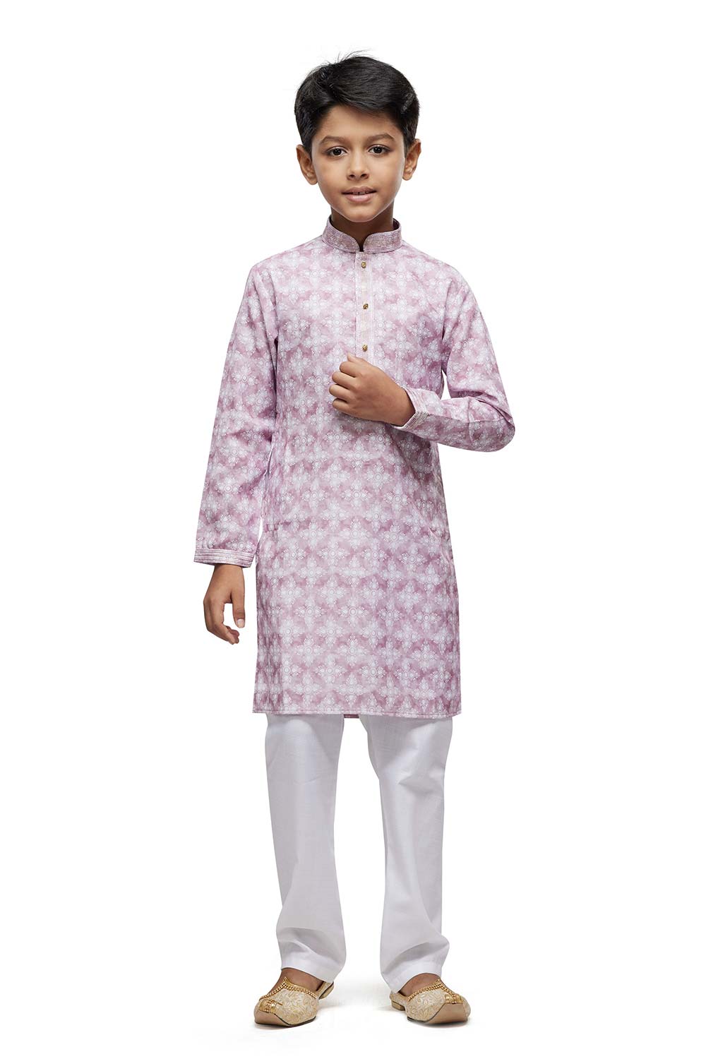 Boy's Lavender Digital Print Cotton Kurta Pyjama Set