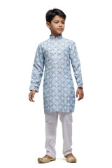 Men's Sky Blue Digital Print Cotton Kurta Pajama Set