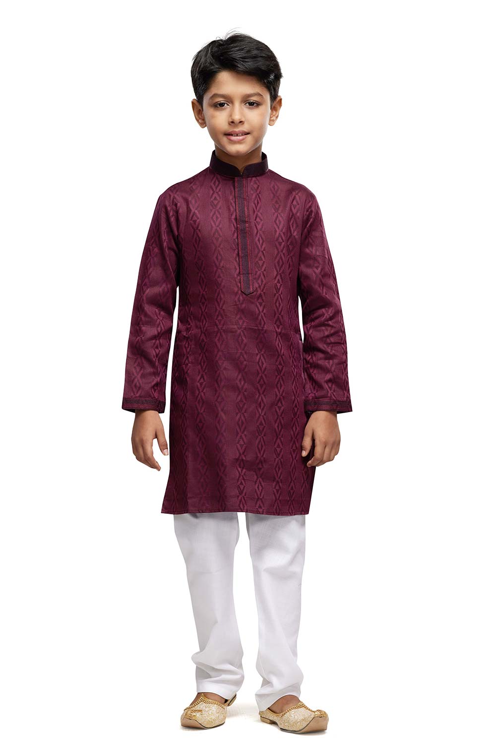 Men's Maroon Self Printed Art Silk Kurta Pajama Set