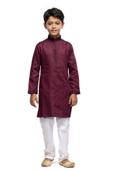 Men's Maroon Self Printed Art Silk Kurta Pajama Set