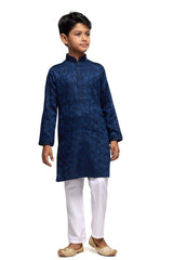 Men's Green Self Printed Art Silk Kurta Pajama Set