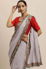 Georgette Sequin Embroidered Saree In Grey