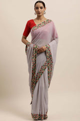 Georgette Sequin Embroidered Saree In Grey