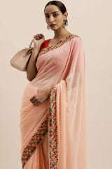 Georgette Sequin Embroidered Saree In Peach