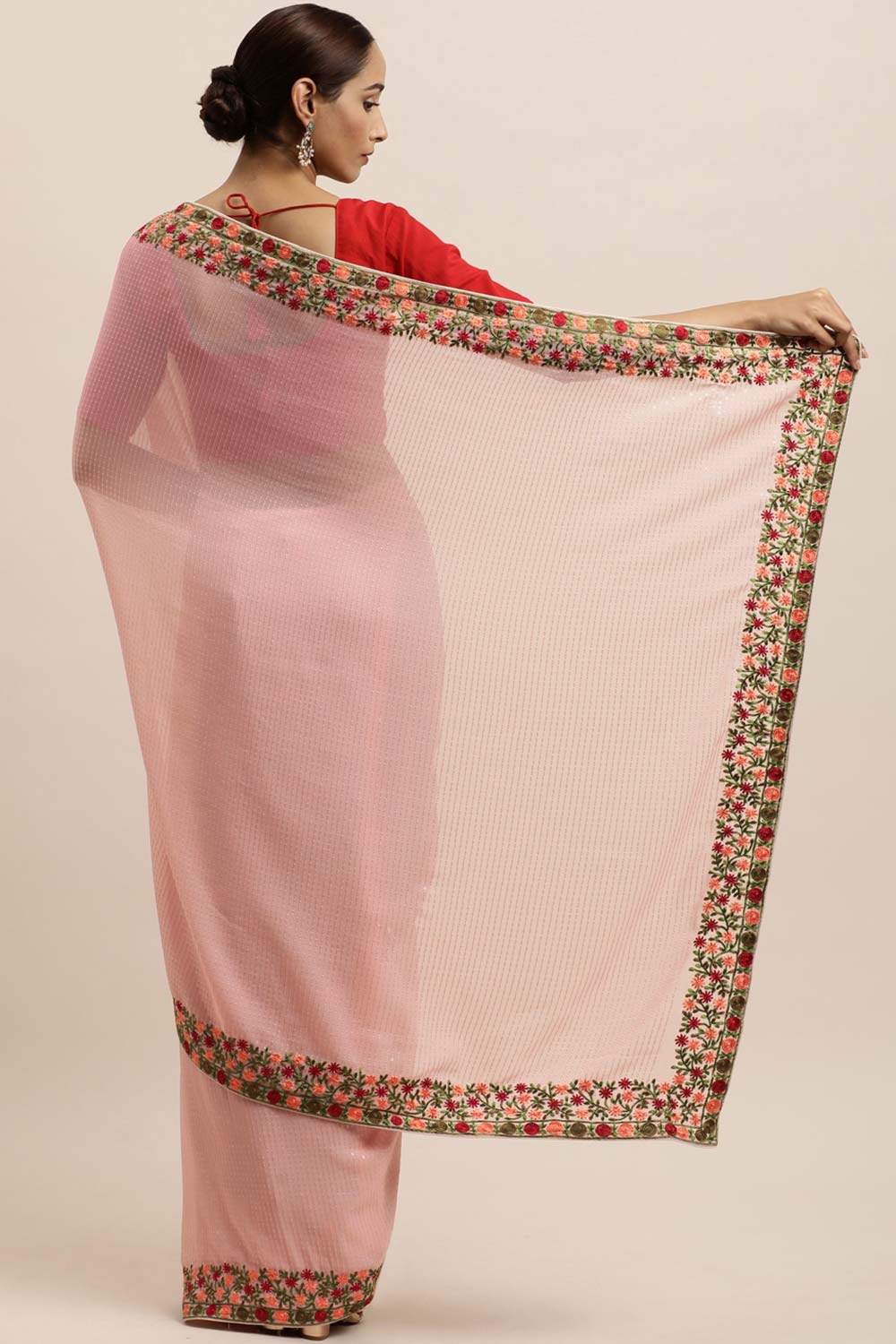 Georgette Sequin Embroidered Saree In Pink