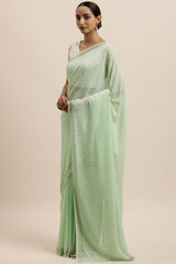 Georgette Sequin Embroidered Saree In Sea Green