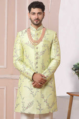 Buy Green Art Banarasi Silk Embroidered Sherwani Set Online - Karmaplace