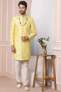 Buy Yellow Art Banarasi Silk Embroidered Sherwani Set Online - Karmaplace