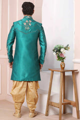 Buy Green Art Banarasi Silk Embroidered Sherwani Set Online - Karmaplace