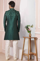 Buy Green Art Banarasi Silk Embroidered Sherwani Set Online - Karmaplace