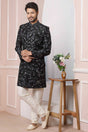 Buy Black Art Banarasi Silk Embroidered Sherwani Set Online - Karmaplace