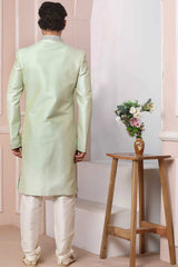 Buy Green Art Banarasi Silk Embroidered Indo-Western Sherwani Set Set Online - Karmaplace