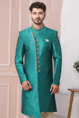 Buy Green Art Banarasi Silk Embroidered Indo-Western Sherwani Set Set Online - Karmaplace