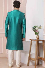 Buy Green Art Banarasi Silk Embroidered Indo-Western Sherwani Set Set Online - Karmaplace