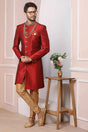 Buy Maroon Art Banarasi Silk Embroidered Indo-Western Sherwani Set Set Online - Karmaplace