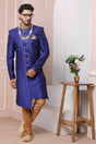 Buy Blue Art Banarasi Silk Embroidered Indo-Western Sherwani Set Set Online - Karmaplace