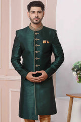 Buy Green Art Banarasi Silk Embroidered Indo-Western Sherwani Set Set Online - Karmaplace