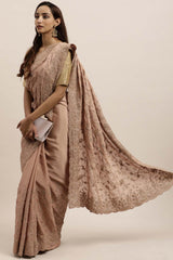 Chinon Embroidered Saree In Golden