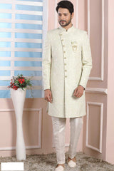 Buy Green Jacquard Pattern Pc Indo-Western Sherwani Set Set Online - Karmaplace