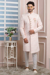 Buy Pink Jacquard Pattern Pc Indo-Western Sherwani Set Set Online - Karmaplace