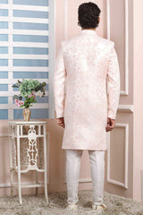 Buy Pink Jacquard Pattern Pc Indo-Western Sherwani Set Set Online - Karmaplace