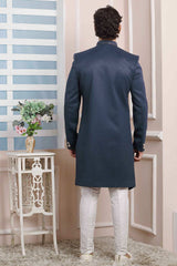 Buy Blue Imported Jaquard Silk Pattern Pc Indo-Western Sherwani Set Set Online - Karmaplace