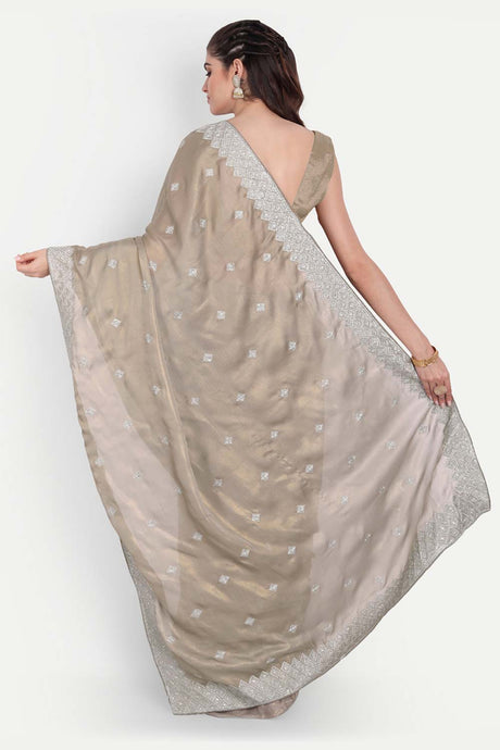 Grey Chiffon Silver Zari Embroidered  Saree