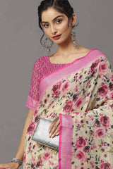 Buy Linen Banarasi Saree in Cream Online 