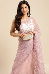 Lavender Net Floral Embroidered Saree